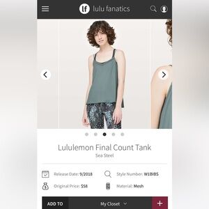 Lululemon Final Count Tank size 8 NWT
